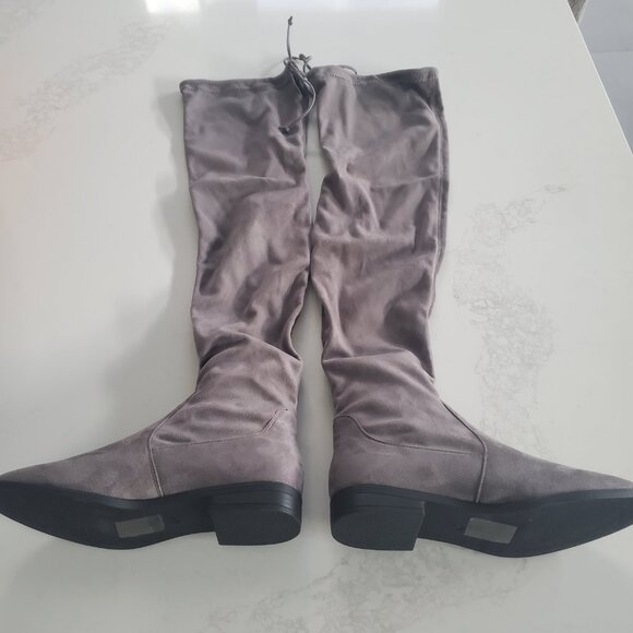 New Beston Grey Faux Suede Women's Pull On Over the Knee Stretch Boots  10 - Picture 10 of 14